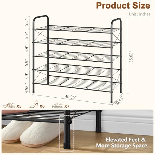 Hoctieon 5 Tier Mesh Style Shoe Rack, Entryway Shoe Shelf, Shoe Storage Organizer, Shoe Rack for Closet, Space Save for Bathroom, Garage, Hallway, Bedroom, Living Room, Black - color: Black, size: 5 Tier