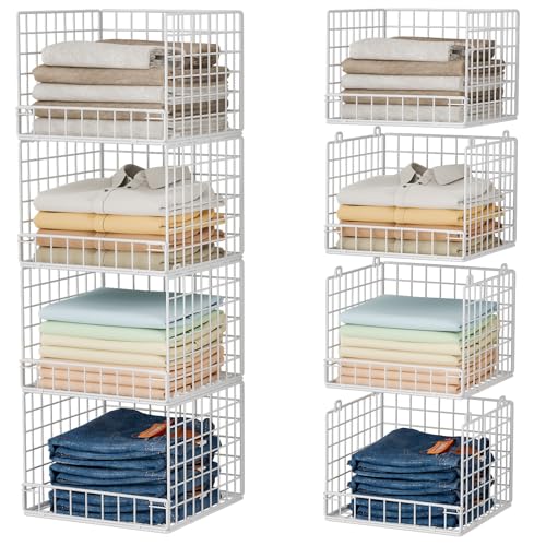 4-Tier Stackable Closet Organizers and Storage Baskets, Closet Shelf Organizer, Space-Saving Clothes Storage Drawer, Foldable Clothes Storage Bins for Closet Organizer System, White(Patent 30022416) - color: White, size: 4-Tier