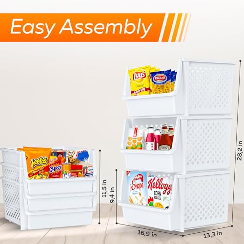 TidyFriend 6 Pack XLarge Stackable Storage Bins Open Front for Pantry Organizers and Storage, Pantry Storage for Food, Kitchen and Home Organization, Plastic Storage Bins, Dorm Room Essentials (White) - color: White, size: 6 Pack - XLarge