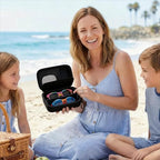 GWCASE Travel Glasses Organizer & Contact Lens Case - Adjustable Slots, Built-in Mirror, Tweezers, Solution Bottle & Hand Strap, Universal Fits Eyelasses/Sunglasses for Men & Women – Black - color: Black