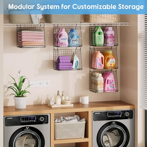 3-Pack Extra-Tall 13.6'' Hanging Laundry Basket Organizer, Foldable Wire Shelf with 360° Rotating Hooks & Reinforced Height - Durable Space-Saving Laundry Room & Closet Organizer, Black Patent - size: 3-Pack 13.9*11.1*40.6inch