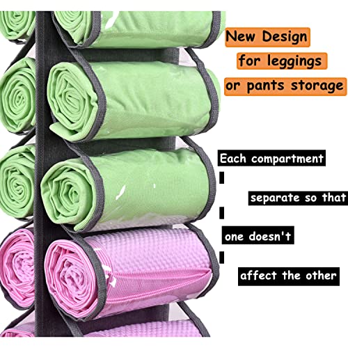 Legging Storage Bag Storage Hanger Can Holds 24 Leggings or Shirts Jeans Compartment Storage Hanger, Foldable Leggings Organizer Clothes Portable Closets Roll Holder(Grey) - color: Grey
