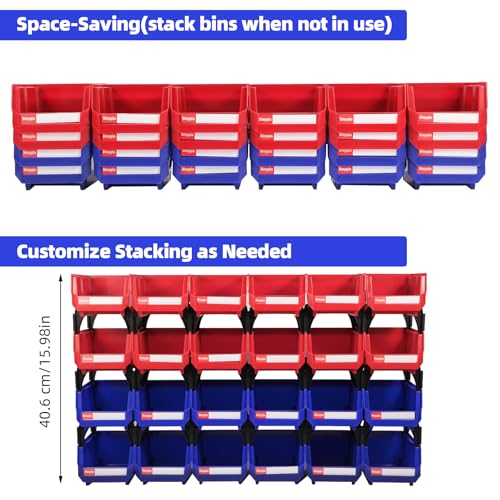 Plastic Storage Bins 24 Packs, Space-Saving Stackable Parts Bins for Garage,Tools, Small Parts Organization Bin-5x4x3 Inch (Blue & Red) - color: Blue & Red 24pack, size: 5x4x3 inch