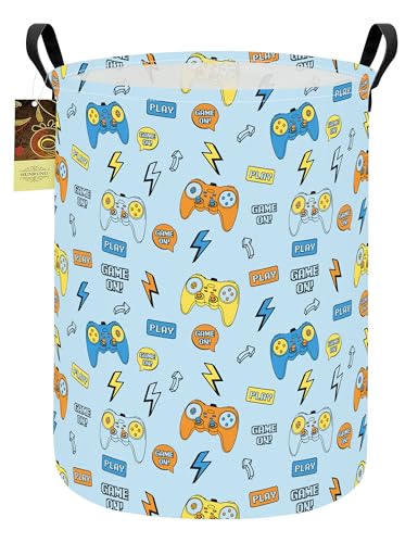 Collapsible Fabric Storage Basket, Waterproof Laundry Hamper with Handles, Round Storage Bin for Clothes Toys, Foldable Organizer for Bedroom Nursery Bathroom(Round-Color Game) - color: Round-Color Game