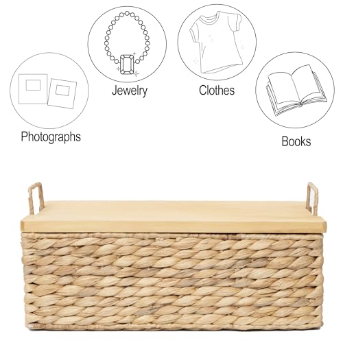 Handmade Water Hyacinth Woven Storage Basket with Lid, Multi - Functional Wicker Organizing Baskets (Large) - size: Large (Single)
