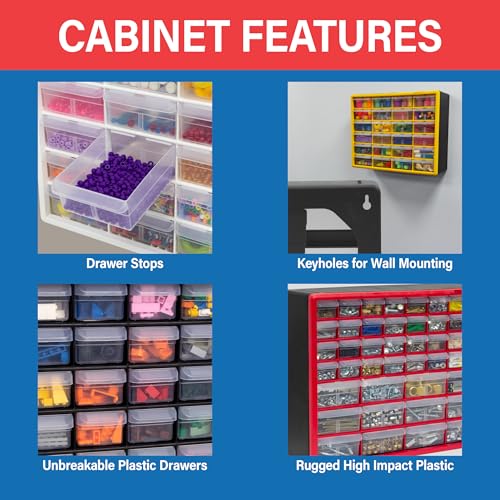 Akro-Mils 26-Drawer Plastic Drawer Storage Cabinet for Garage Organization, Bead Organizer, Building Bricks Storage, Teacher Toolbox, Makeup Organizer, 20" W x 6" D x 10" H, 10726 Black - size: 26-Drawer