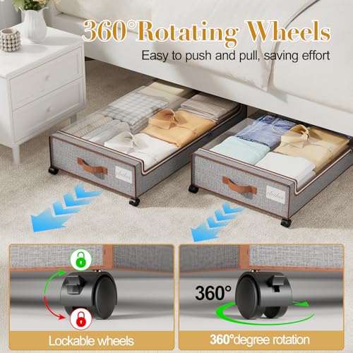 Yecaye Under Bed Storage with Wheels, 2 Pack Under the Bed Storage Containers with Lids & Label, XXL 60L Rolling Underbed Storage Drawers for Clothes, Blankets, Shoes - color: Greige, size: 2 Pack