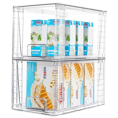 Vtopmart 2Pack Large Stackable Kitchen Pantry Storage Drawers, Clear Organizer Bins with Handles, Acrylic Drawer Organizers for Kitchen Pantry, Bathroom Undersink, Cabinet Organization and Storage - size: 2Pack 7"H