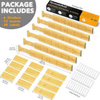 SpaceAid Bamboo Drawer Dividers with Inserts and Labels, Kitchen Adjustable Drawer Organizers, Expandable Organization for Home, Office, Dressers and Bathroom, 6 Dividers with 12 Inserts (17-22 in) - size: 17-22 inch