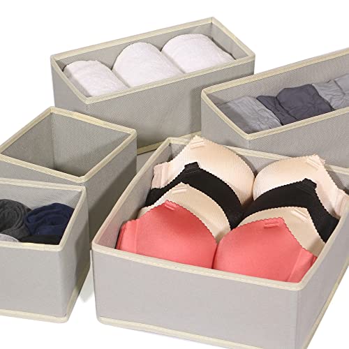 DIOMMELL 12 Pack Foldable Cloth Storage Box Closet Dresser Drawer Organizer Fabric Baskets Bins Containers Divider for Baby Clothes Underwear Bras Socks Lingerie Clothing,Grey 444 - color: Grey