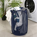 Larpur Popup Mesh Laundry Basket, Collapsible and Portable Clothes Washing Laundry Hamper with Reinforced Carry Handle (Blue*2) - color: 2*Blue