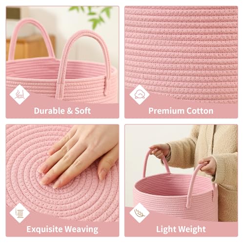 Laundry Basket Hamper Tall Rope Storage Woven for Blanket toys Dirty Clothes in Living Room Bathroom Bedroom (Pink, 80L/21.3Gal) - color: Pink, size: 80L/21.3Gal