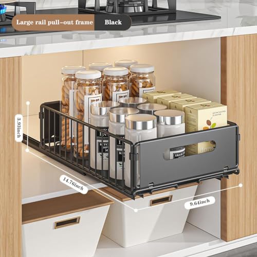 Pull Out Cabinet Organizer, Slide Out Cabinet Organizer Heavy-Duty Carbon Steel Expandable Drawer Adjustable Sliding Shelf Under Sink Rack Shelf for Kitchen Pantry Bathroom Closet - color: black small 1pc