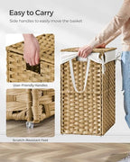 SONGMICS Laundry Hamper with Lid, 23.8 Gallon (90 L) Synthetic Rattan Clothes Laundry Basket with Lid and Handles, Foldable, Removable Liner, Goose Yellow ULCB51NL - color: Goose Yellow, size: 90 L