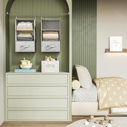 Vailando 3-Shelf Hanging Closet Organizer, Set of 2 Hanging Shelves with 2 Drawers for Wardrobe, Nursery, Baby Clothes Storage and Organization, Silver Gray - color: Silver Gray, size: 3-Shelf Set of 2