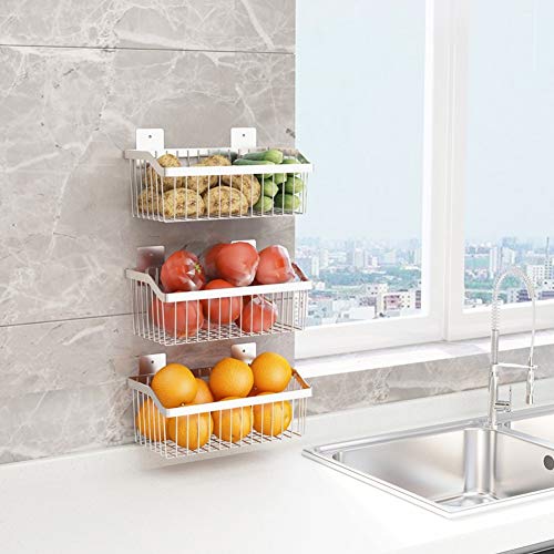 2PCS Kitchen Storage Metal Wire Fruit Basket - SUS304 Stainless steel Organizer Storage Bin Baskets for Bathroom - Space Saving Design for Pantry Organization, Spice Rack,Self Adhesive（Silver） - size: 11.8Inch 2PCS