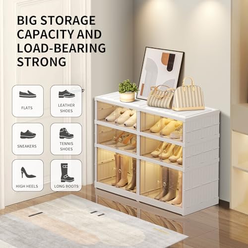 EHAMILY 3 Tier Foldable Shoe Rack Organizer for Closet 6-12Pairs Plastic Collapsible Shoe Racks Shelf for front door entrance Stackable Clear Folding Shoes Storage boxes XLarge Storage Cabinet - size: 3 Tiers 12 Pairs