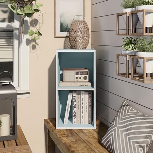 Homes: Inside + Out Apexa 2-Cube Storage Organizer Shelves, Stackable Wood Bookcase Fits Cubby Bins for Organization, Dorm Teen Room Decor & Home Office, Light Blue - color: Light Blue, size: 2-Cube