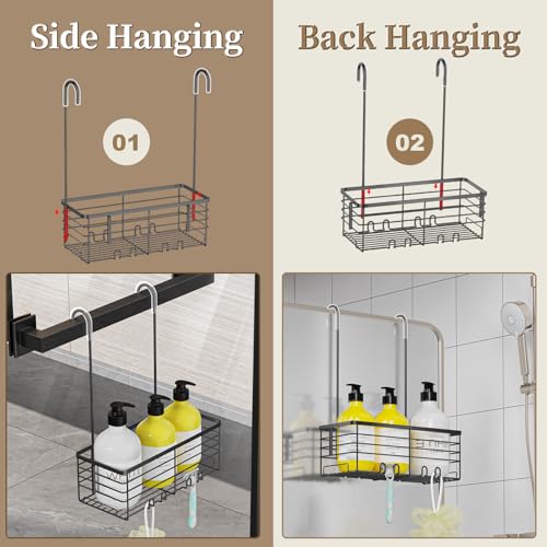 DELLAN Hanging Shower Rack, Shower Organizer Hanging for Bathroom, Shower Rack with Hooks Over the Door, Bathroom Shower Caddy and Basket(Black) - color: Black, size: 11"D x 4.7"W x 3.9"H