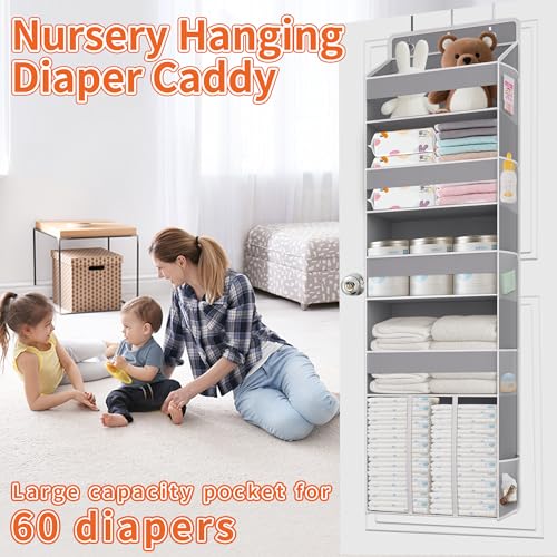 TAHAVICE Heavy Duty Over the Door Organizer with Large Capacity Caddy, Behind Door Storage with 10 Mesh Side Pockets, Back of Door Hanging Organizer for Closet, Bathroom, Laundry - color: Grey