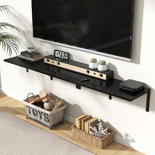 Fun Memories Floating Shelves for Wall, 12 Inch Deep Floating Shelves Set of 2, Wall Mounted Shelf with Metal Brackets, Rustic Wood Wide Shelf for Bathroom, Kitchen and Living Room, Black, 36W x 12D - color: Black- L Bracket, size: 36"W x 12"D