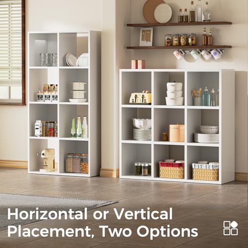 COMHOMA 9 Wood Cube Storage Organizer with Open Back and Removable Back Panels, 11In White Cube Storage Bookshelf, Cubicle Shelf Bookcase for Home Office Bedroom Living Room, Vertical or Horizontal - color: 9 Cube White