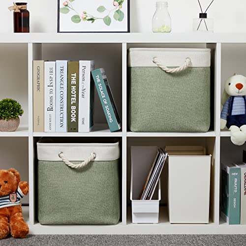 Temary Storage Baskets Fabric Storage Bins for Shelves, 2 Pack Decorative Storage Boxes Canvas Storage Basket with Handles for Organizing Clothes, Books(White&Green,16Lx12Wx12H Inches) - color: Green&white, size: 16L x 12W x 12H inches (2pcs)