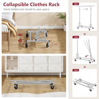 Tajsoon Heavy Duty Clothes Rack Foldable Garment Rack with Wheels and Extendable Rod, Freestanding Clothing Rack for Hanging Clothes, Adjustable ＆ Collapsible Rolling Racks with Bottom Shelf, Chrome - style: Single Rod Heavy Duty