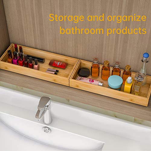 Drawer Organizer Storage Box Kitchen - Wood Stackable Tray Utensil Organizer for Office Drawers,Cabinets,Shelves,Pantry,or Bathroom Counter,Drawer Dividers for Silverware Set of 2（15x6x2.5inch） - size: 15x6x2.5inch