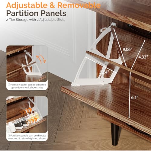 VINGLI Shoe Storage Cabinet for Entryway with 2 Flip Drawers, Ultra Slim Freestanding Entryway Shoe Organizer with Wood Tapered Legs,Hidden Closed Shoe Rack,31.6" W * 9.4" D * 39.4" H, Walnut - color: Walnut, size: 31.5"W 2 Drawers