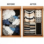 Underwear Drawer Organizer 2 Pack - Foldable Fabric Storage Bins for Dresser & Closet, Khaki Sock and Bra Dividers, 2 Sizes for Bedroom Organization