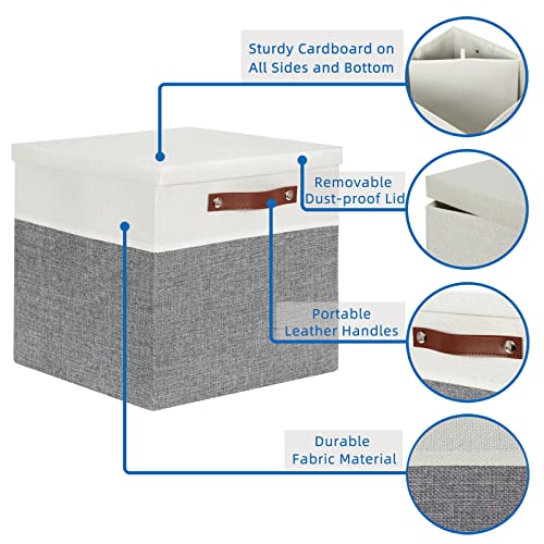 Temary Cube Storage Bins with Lids for Organizing Clothes, [2-Pack] Foldable Storage Boxes with Handles, Closet Storage Baskets for Living Room (White&Gray, 13x13x13inch) - color: White&Grey, size: 13×13×13