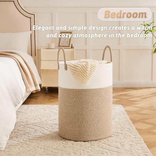 Artfeel Laundry Basket,Woven Cotton Rope Laundry Hamper,80L for Decorative Storage of Dirty Clothes,Toys and Blankets in Bathroom,Baby Room and Living Room - color: Brown, size: 80L