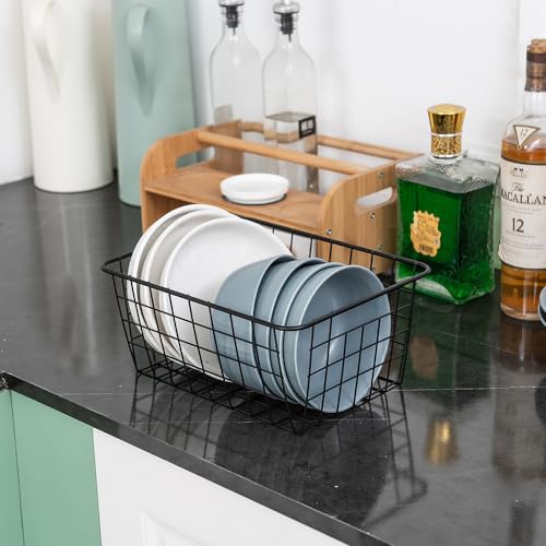JUNCHU CHERRY Wire Kitchen Storage Basket 4 Packs,Perfect Pantry Organization Accessories Basket,Laundry Baskets,Countertop Organization,Suitable for Kitchen,Bathroom,Bedroom,Tabletop,Stackable,Black - color: Black