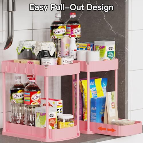 Ukeetap 2 Pack Multi-Purpose Pull-Out Storage Organizers, Under Sink Organizers and Storage for Bathroom & Kitchen, Under Cabinet Organizers and storage, 14.8 Inch, Pink - color: Pink, size: 14.8 Inch