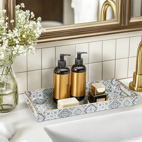 MAONAME Plastic Vanity Tray, Bathroom Counter Tray, Decorative Trays with Handles, Storage Dresser Trays Organizer for Toilet Tank, Jewelry, Makeup, 13.8" x 6" x 1.57" - color: Bohemian-6