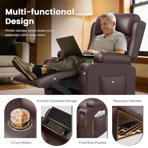 Recliner Sofa Set, RV Wall Hugger Recliners with Loveseat Recliner & Single Chair, Home Theater Reclining Sofa Set with USB, Cup Holders & Storage Console, Movie Theater Seats Couches for Living Room - color: Brown, size: 2-Seater + 1 Chair