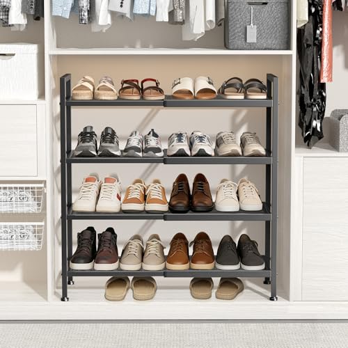 4 Tier Shoe Rack, Expandable Shoe Rack for Closet, Adjustable Shoe Organizer for Entryway, Shoe Storage Organizer for Door Entrance, Garage, Bedroom - size: 4-Tier