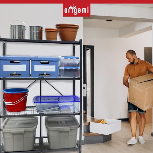 Origami 2-Pack R5 Series Foldable 4-Tier Steel Storage Rack, Pewter – Heavy-Duty Metal Shelving Unit w/ Removable Wheels for Laundry Room or Garage – Rolling Organizer for Home, Office & Warehouse - color: Pewter, size: 2-Pack