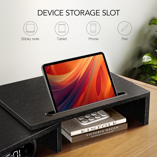 AMERIERGO Dual Monitor Stand Riser for 2 Monitors, Monitor Stand for Desk, Adjustable Computer Monitor Stand with 2 Slot, Multifunctional Desktop Organizer Stand for Laptop, PC, Computer, Printer - color: Black