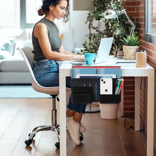 MAXECHO Desk Side Storage, Under Desk Laptop Mount, Table Side Hanging File Organizer, No Drill Clamp On Cable Management Tray, Laptop Holder with Magnetic Pen Holder for Office and Home, Load 22 Lbs - color: Black, size: Double-deck with Pen Holder