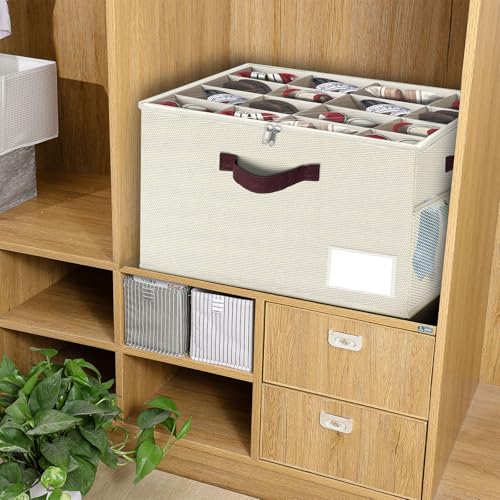 2 Pack Large Shoe Organizer for Closet, Adjustable Dividers Shoe Storage Bins Boxes, Foldable Shoe Holder Cube Containers with Clear Cover for Men’s Shoes, High Heel,Sneaker,Slippers,Boots(Beige)