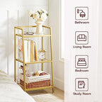 HOOBRO Gold Glass Shelf Stand, 3 Tier Standing Shelf Unit, Bathroom Organizer and Storage, Floor Storage Shelves Waterproof, for Bathroom, Laundry, Toilet, Tempered Glass, Gold GD77CJ01 - size: 15" L x 11.8" W x 30.3" H