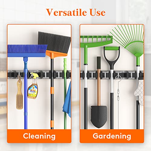 Lifewit Mop and Broom Holder Wall Mount, Anti-Slip Broom Hanger for Cleaning Supplies Organizer, Easy Install Tool Hanging Rack for Closet, Kitchen, Garage, 5 Slot 6 Hooks, Hold 30lbs, Gray, 1 Pack - color: Gray