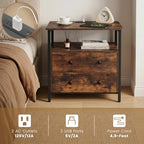 Edbuosy 27 inch Wide Night Stand with Charging Station, Bedside Table with Open Shelf, 2 Drawers Small Wood Dresser, Modern Wood Nightstand for Bedroom/Living Room (Rustic Brown) - color: Retro Brown, size: 2 Drawers