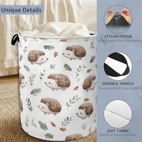 Hedgehog Laundry Hamper,Plant Leaf Dirty Clothes Laundry Basket with Handles Waterproof Oxford Cloth Storage Basket for College Dorms Bathroom Bedroom 16" x 20.8" - color: Hedgehog Plant Leaf