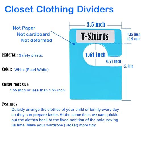 16 Pack White Clothing Rack Size Dividers Plus 45 Labels (1 Inch) and 18 Large Blank Labels, Large Rectangular Clothing Closet Dividers (Blue) - color: Blue, size: 16 PACK
