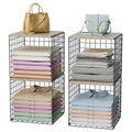 Hencawima 4-Tier Stackable Closet Organizers and Storage, Dual-Layer Reinforced Clothing Cube Shelves with Wood Tops, Sturdy Clothes Storage Bins & Shelf Basket for Wardrobe, Closet Organizer System