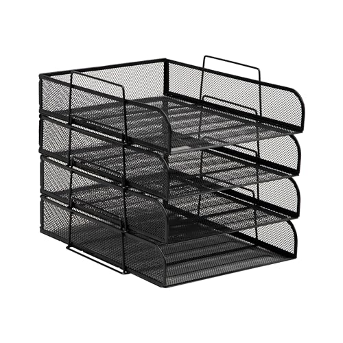 Mind Reader Stackable Paper Tray, Desktop Organizer, File Storage, Office, Metal Mesh, 10.5" L x 13.5" W x 11.25" H, 4 Pcs., Black - color: Classic Black