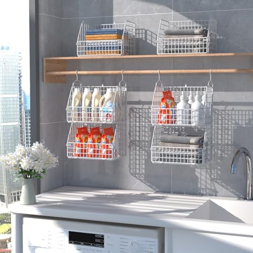 PUPPYCUTE Hanging Closet Organizer and Storage, Clothes Hanging Shelves Wire Baskets for Clothing Sweaters Purse Handbags Shoes White 5 Tier - size: For closet-5 pcs